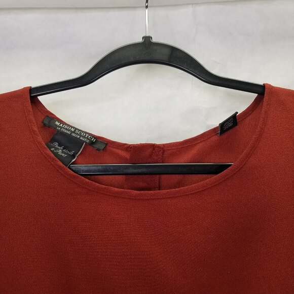 Maison Scotch Shift Dress Women Small Red Colorblock Puff Sleeve Chiffon A-line - Picture 2 of 16